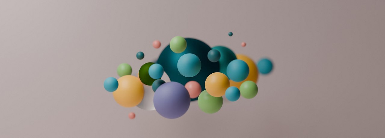 abstract image with multi coloured and multi shape spheres